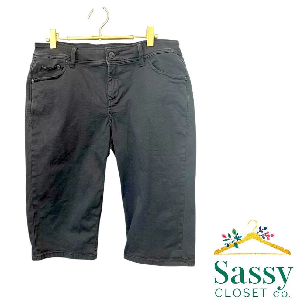 TOMMY BAHAMA Black Stretch Denim Clam Digger Shorts 14 Bermuda EUC